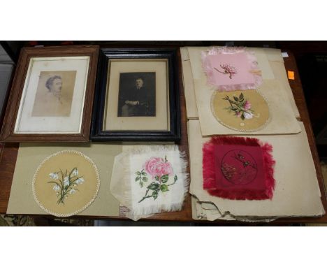 A collection of paintings on silk by Dorothy Pile (of Piles Isinglass Company) late 19th or early 20th century, Great Grandmo