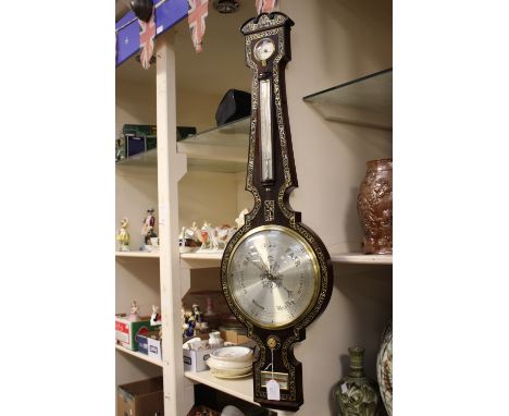 A 19th Century rosewood and mother of pearl inlaid barometer, the dial signed F.Walker, London, removable thermometer, height