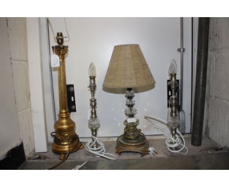 ****Ex Luddington Manor****A pair of cut glass facet cut table lamps, from Laura Ashley, together with a Classical gilded col