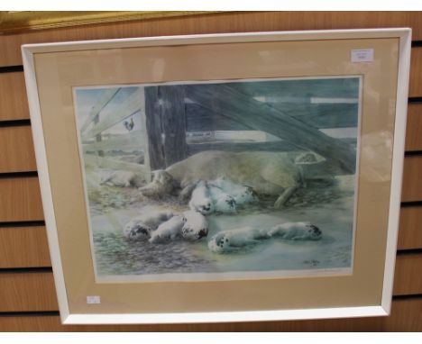 ****Ex Luddington Manor****After Jack Stanley, 1984, framed print a litter of pigs (faded) 