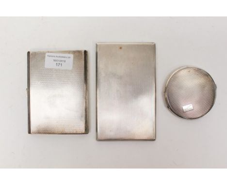 Two silver machine engraved pocket cigarette cases and a powder compact (3) 