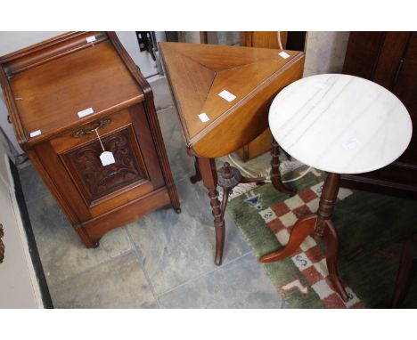 A collection of furniture comprising a Victorian mahogany perdonium, a small drop leaf occasional tripod table, a marble topp