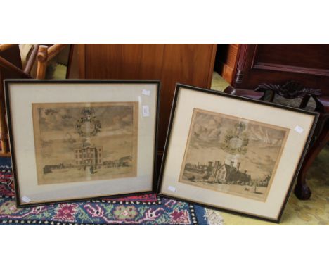18th Century print, Elmhurst Hall and another (2) 