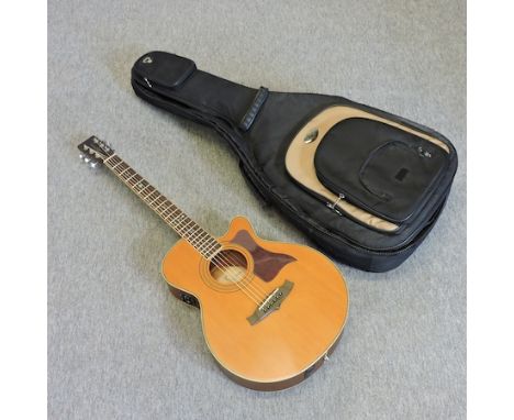 A Tanglewood electro acoustic guitar, with a soft case