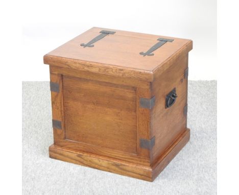 A handmade light oak and metal bound box, 49cm