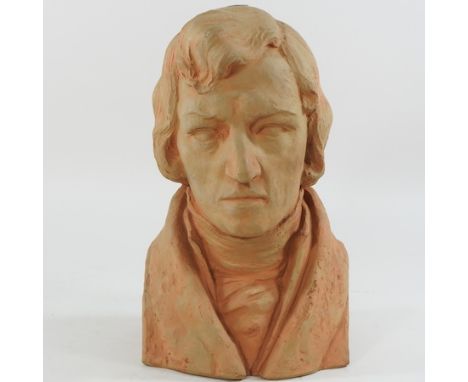 A terracotta portrait head, of the sculptor Marcel Bouraine, signed with initials E.H. and dated 1945, 30cm high 