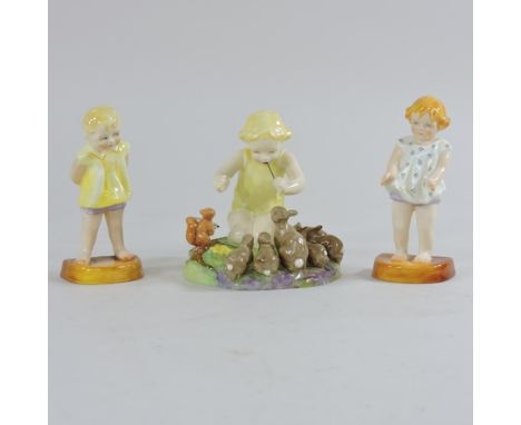 A Royal Worcester figure Woodland Dance, by F.G. Doughty, together with Joan and Tommy, 11cm high
