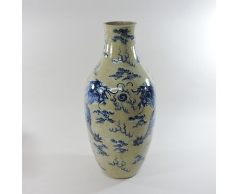 An early 20th century Chinese porcelain vase, converted to a lamp base, 55cm high