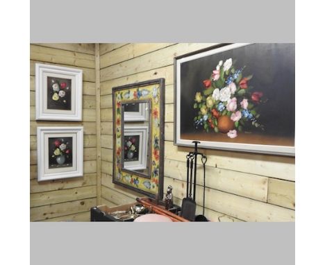 A collection of pictures and prints, to include a 19th century bamboo framed over mantel mirror, 87 x 130cm (13)