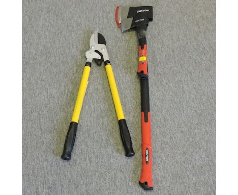 A splitting axe, together with a set of telescopic ratchet loppers 