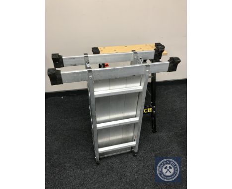 A folding workbench together with a folding multi-function ladder 