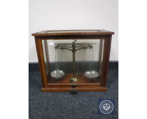 A set of cased chemist's scales
