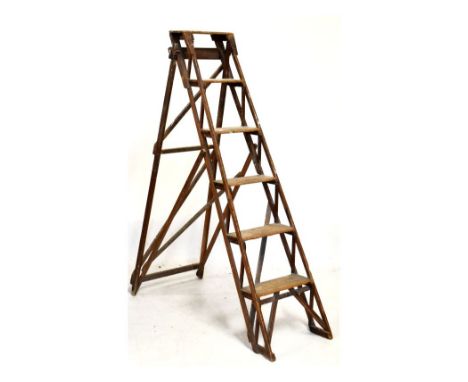 'Hatherley' vintage pine folding step ladder of six tread design   Condition: 