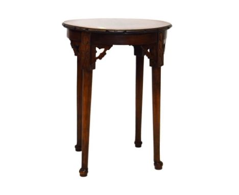 Early 20th Century walnut lamp table with circular top on pierced quadrants and club supports, 41cm diameter x 56cm high   Co