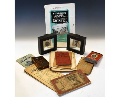 Pressed tortoiseshell visiting card case depicting a lyre playing classical female, small collection of maps and two Chinese 