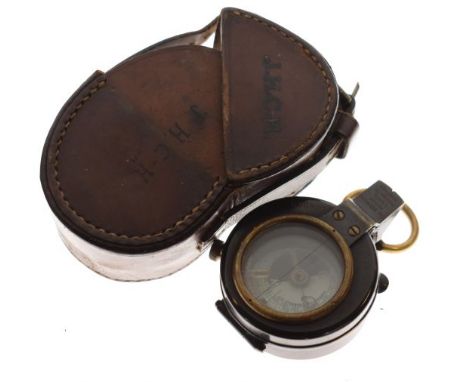 Militaria - J.H. Steward patent liquid prismatic field pocket compass, with leather case   Condition: 