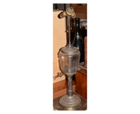 Vintage French Pernod/Absinthe dispenser with glass reservoir over four taps on column and stepped base, later converted to a
