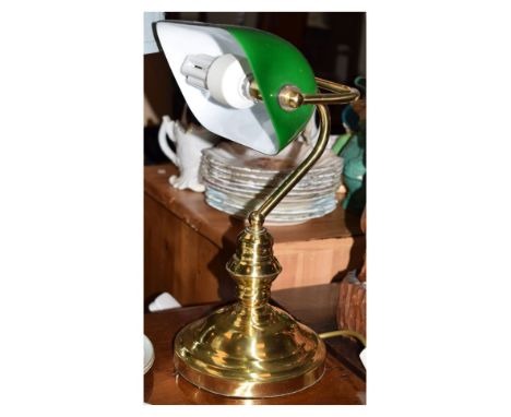 Library-style brass and green glass desk lamp   Condition: 