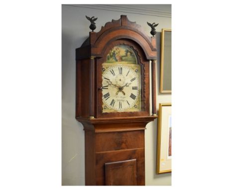 19th Century mahogany longcase clock by William Maggs of Axbridge, the arch shaped dial with glazed door within a typically W