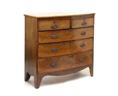 19th Century mahogany bowfront chest of two short over three long drawers on bracket feet, 100cm x 50cm x 102cm high   Condit