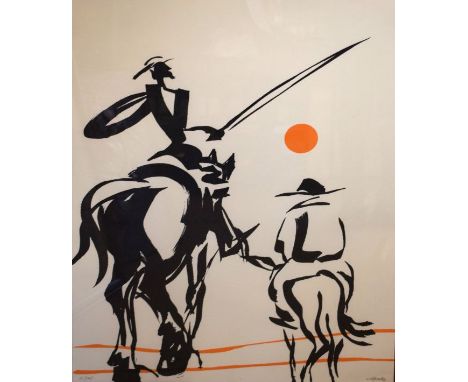 Pedro Sobrado (Spanish, 20th Century) - Signed limited edition print - Don Quixote and Sancho Panza, 111/145, 75cm x 56cm, fr