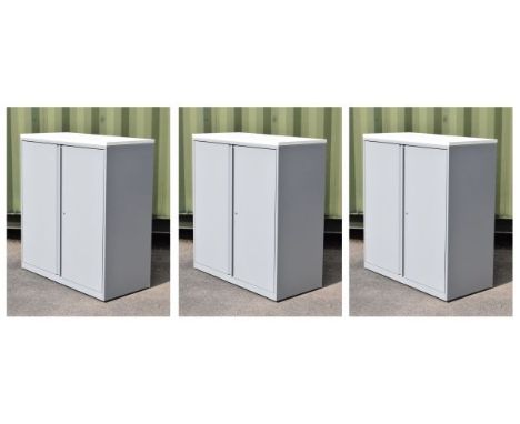 Set of three grey-finished metal office filing cabinets, each 100cm x 48cm x 111cm high (3)   Condition: The image for this l
