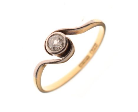 Solitaire crossover design ring, the shank stamped '18ct &amp; Plat', size R, 2.3g gross approx   Condition: 