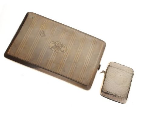 Continental engine turned white metal cigarette case stamped 800, 4.3toz approx gross, together with a George V hammered silv