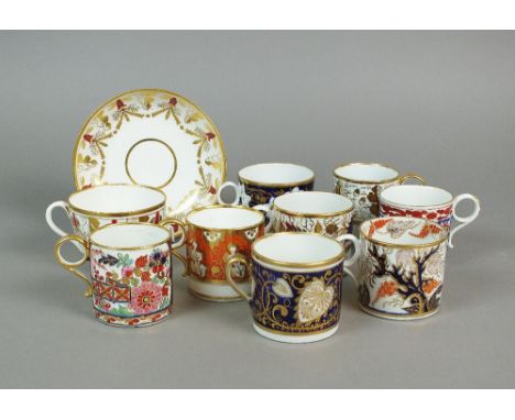Eight various porcelain coffee cans, early 19th century, various factories and patterns including: Newhall pattern No.566 and
