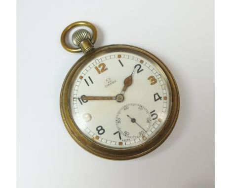 An Omega military pocket watch, the white dial with Arabic numerals and subsidiary seconds dial, the gilt keyless movement si