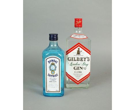 Gilbey's London Dry Gin 1 litre bottle and Bombay Sapphire Distilled London Dry Gin 70cl (2)