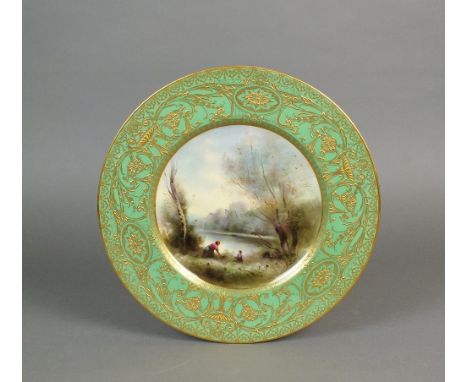 A Royal Worcester porcelain cabinet plate painted by Harry Davies, date code for 1928 with a scene of the wood gatherers, aft