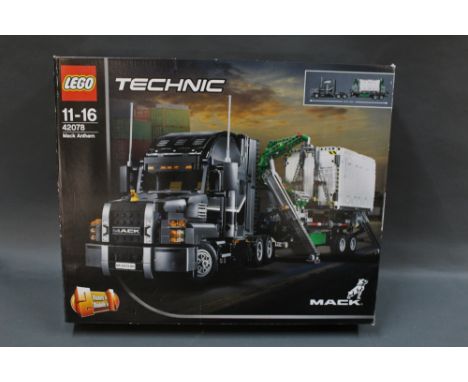A boxed Lego Technic Mack Anthem 2 in 1 model set (42078), in disassembled form.