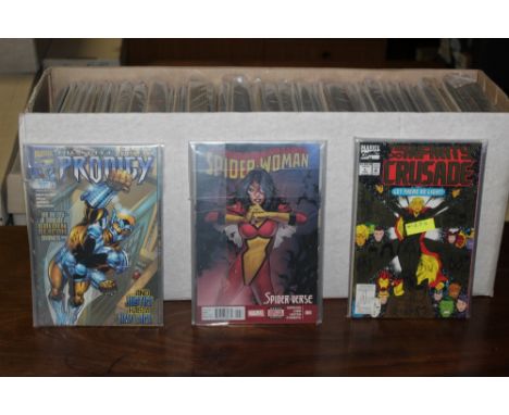 A box of +/- 300 comics, mainly Marvel comics, and mainly Spiderman comics, titles also including "The Spectacular Prodigy", 