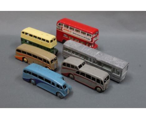 A group lot of 5 Dinky diecast model buses and a modern Corgi BTA double decker bus 