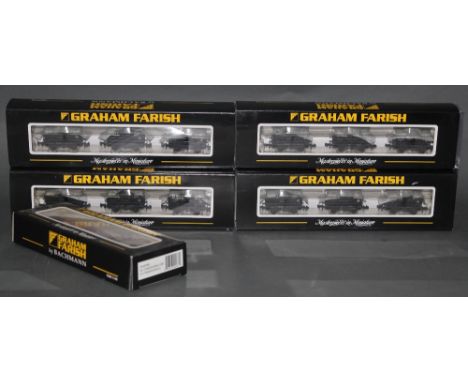Four boxed Graham Farish N gauge weathered Shell/BP wagons etc and a Graham Farish 374-075C corridor brake composite coach.