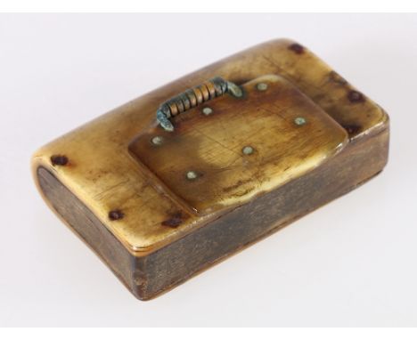 Scottish horn snuff box of book form, 8cm long. 