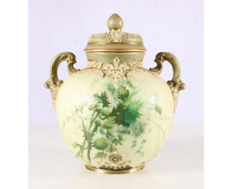 Royal Worcester vase and cover of spherical form with painted floral decoration, dated to c1902 (5 dots left and 6 dots right