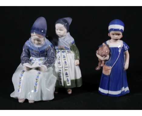 Two Royal Copenhagen figure groups, one of two girls reading, numbered 1395 to base and the other of Else with Teddy, numbere