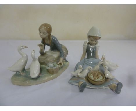 Two Lladro figurines, a girl with geese and a girl with ducks