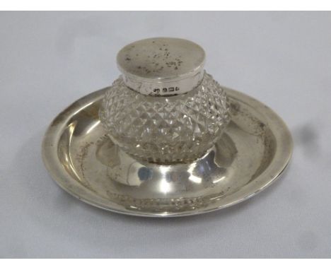 Silver and cut glass inkwell and stand, Birmingham 1903