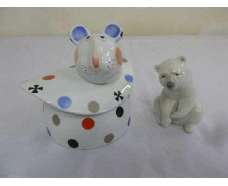 Lladro figurine of a polar bear and Villeroy and Boch novelty pot and cover surmounted by a mouse