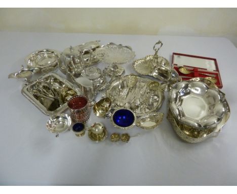 Quantity of silver plate to include trays, dishes, a teapot, entree dishes and flatware