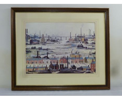 Lowry lithographic print of an Industrial landscape,44.5 x 60cm