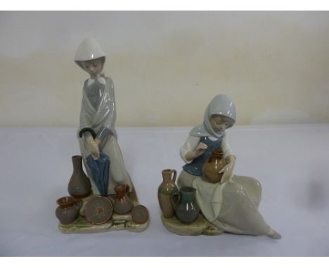Two Lladro figurines of girls with pots