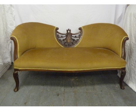 Edwardian mahogany upholstered sofa inlaid with bone on four cabriole legs