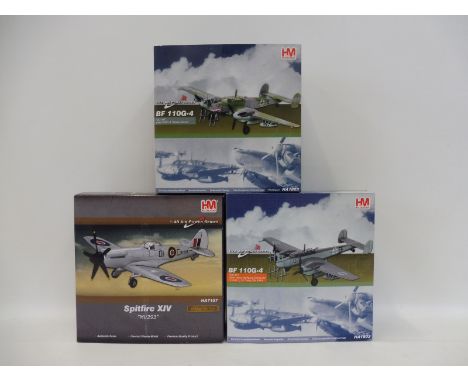 Three HM Hobbymaster 1/72 scale Air Power Series  including two BF110G/4 Major Heinz Wolfgang Schnaufer, one with the shark m