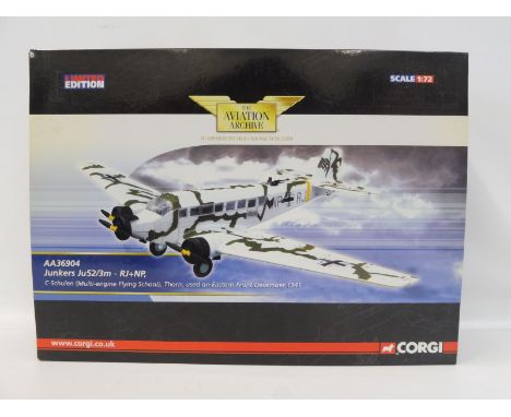 A Corgi Aviation Archive 1/72 scale limited edition Junkers JU52/3M Eastern Front 1941, appears in excellent condition.