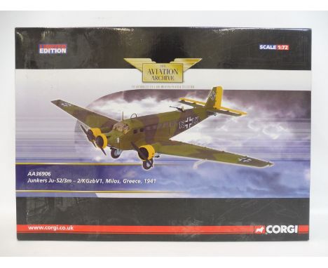 A Corgi Aviation Archive 1/72 scale limited edition Junkers 52/3M Milos Greece 1941, appears in excellent condition.