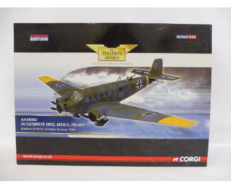 A boxed Corgi Aviation Archive 1/72 scale AA 36902 Budaros Airfield Hungary 1944, appears in excellent condition. 